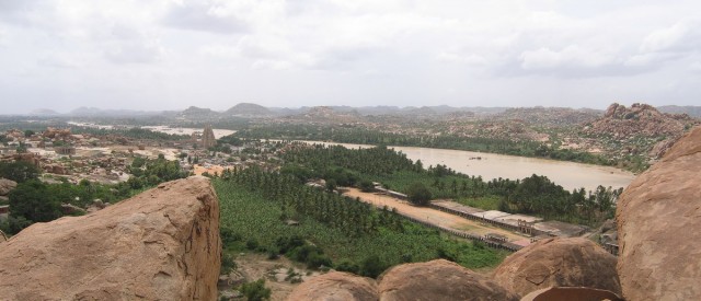 A pano picture from the top, overviewing "downtown"  Hampi and its surroundings. So worth it!