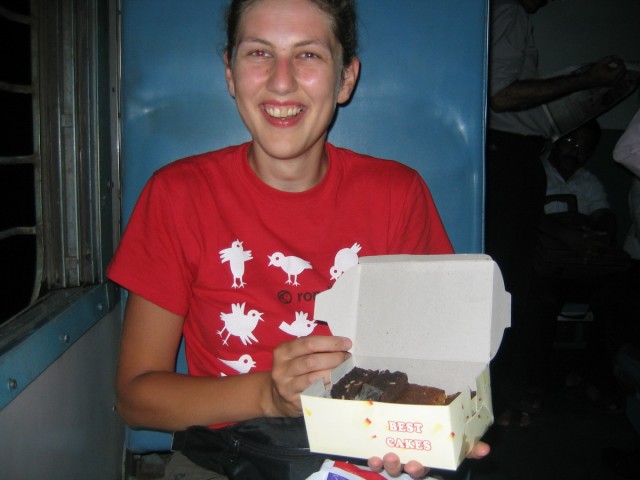 and dessert this time was an assortment of cakes, always good over a cup of chai tea, you can tell somebody is happy about this