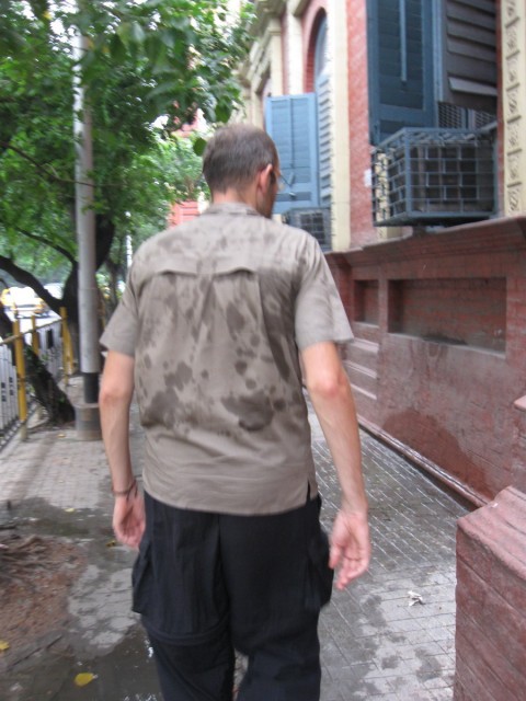 this was supposed to be a technical shirt with sweat reducing characteristics...think he got ripped off...
